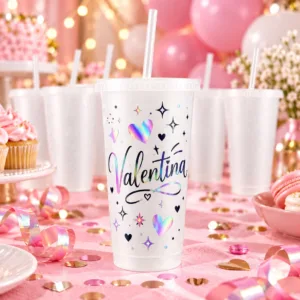Vaso blanco personalizados con nombre para fiestas