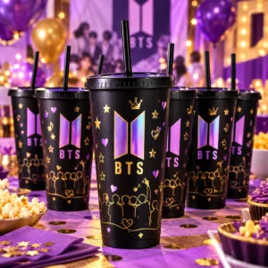 Vaso negro personalizados con nombre para fiestas