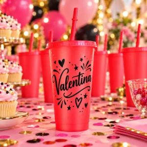 Vaso rojo personalizados con nombre para fiestas